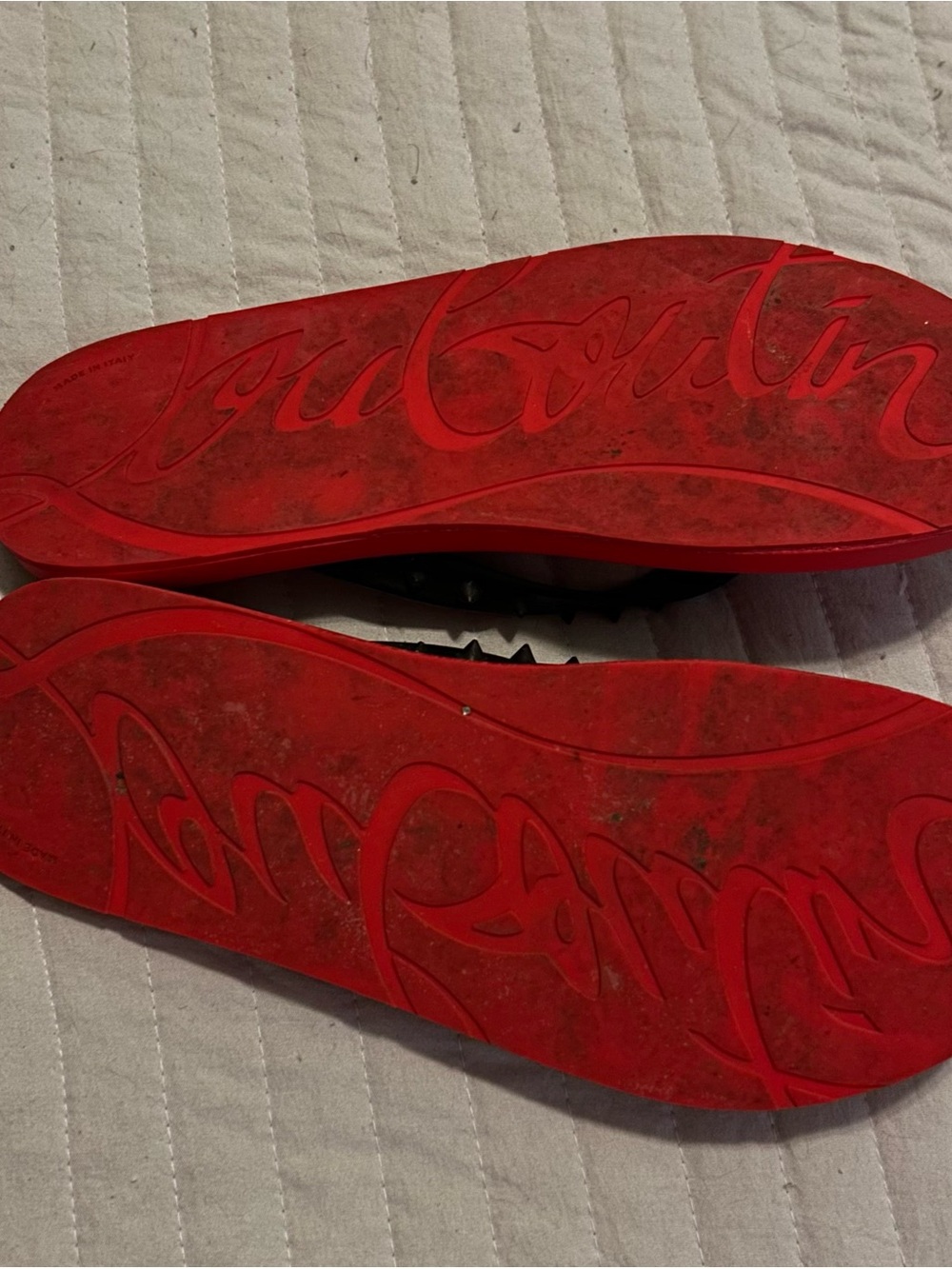 Christian Louboutin Red and Black Studded Flip Flop Sandals - Picture 2 of 2